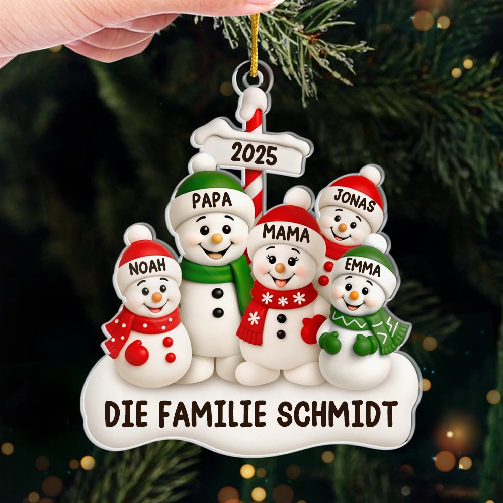 Acrylanhänger mit Schneemannfamilie Personalisierter Christbaumschmuck mit Eltern und 1-4 Kinder