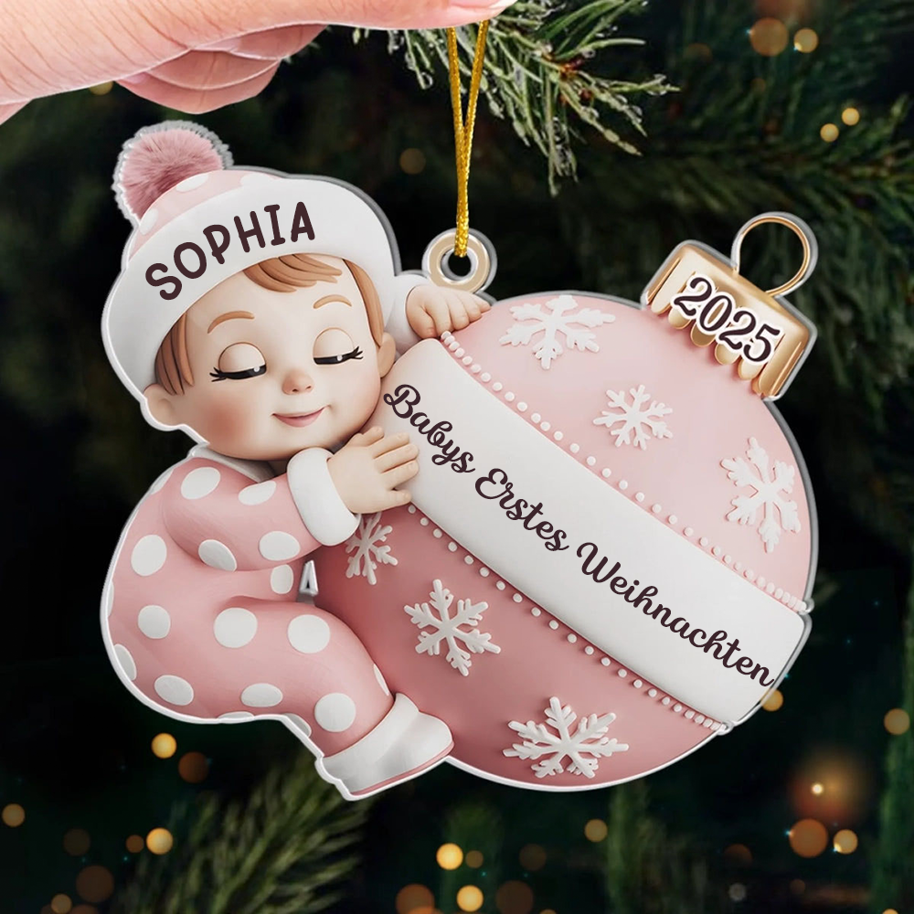 "Babys Erstes Weihnachten" Acryl-Anhänger mit Name Personalisierter Weihnachtschmuck