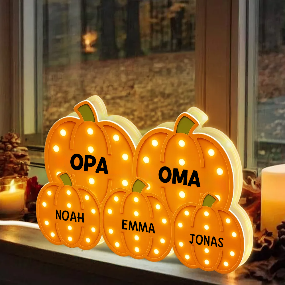 „Oma & Opa – Kürbisfeld mit Enkelkindern“ Personalisierte LED-Leuchtbox