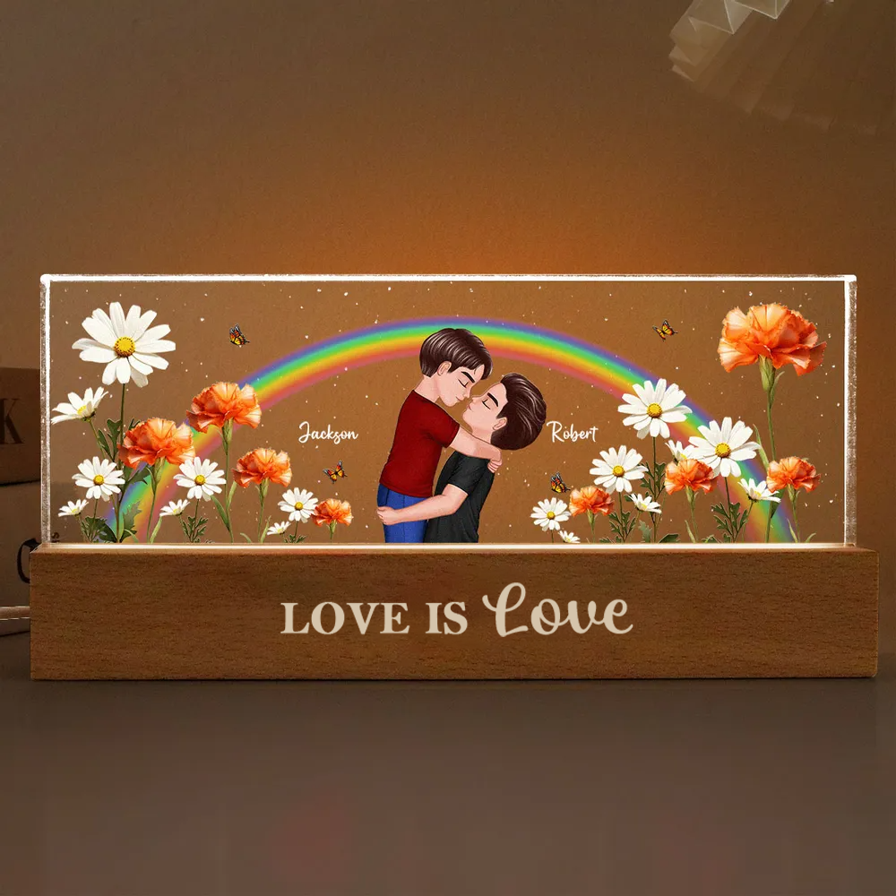 Regenbogen und Geburtsblumen-Personalisiertes LED Nachtlicht Geschenk für Paar LGBT
