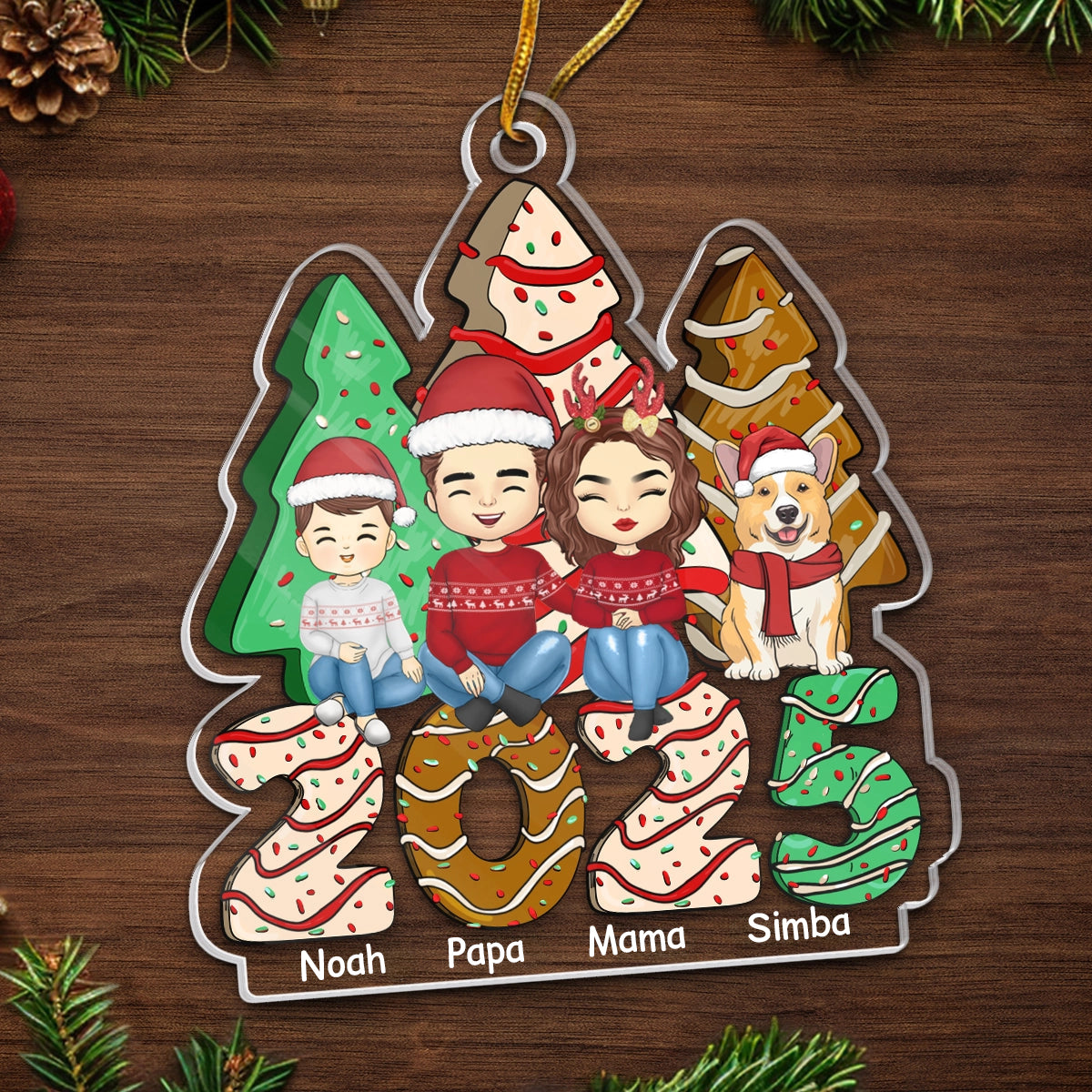 2025 Familie - Personalisiertes Acrylornament Christbaumschmuck mit Eltern, Kinder und Haustiere