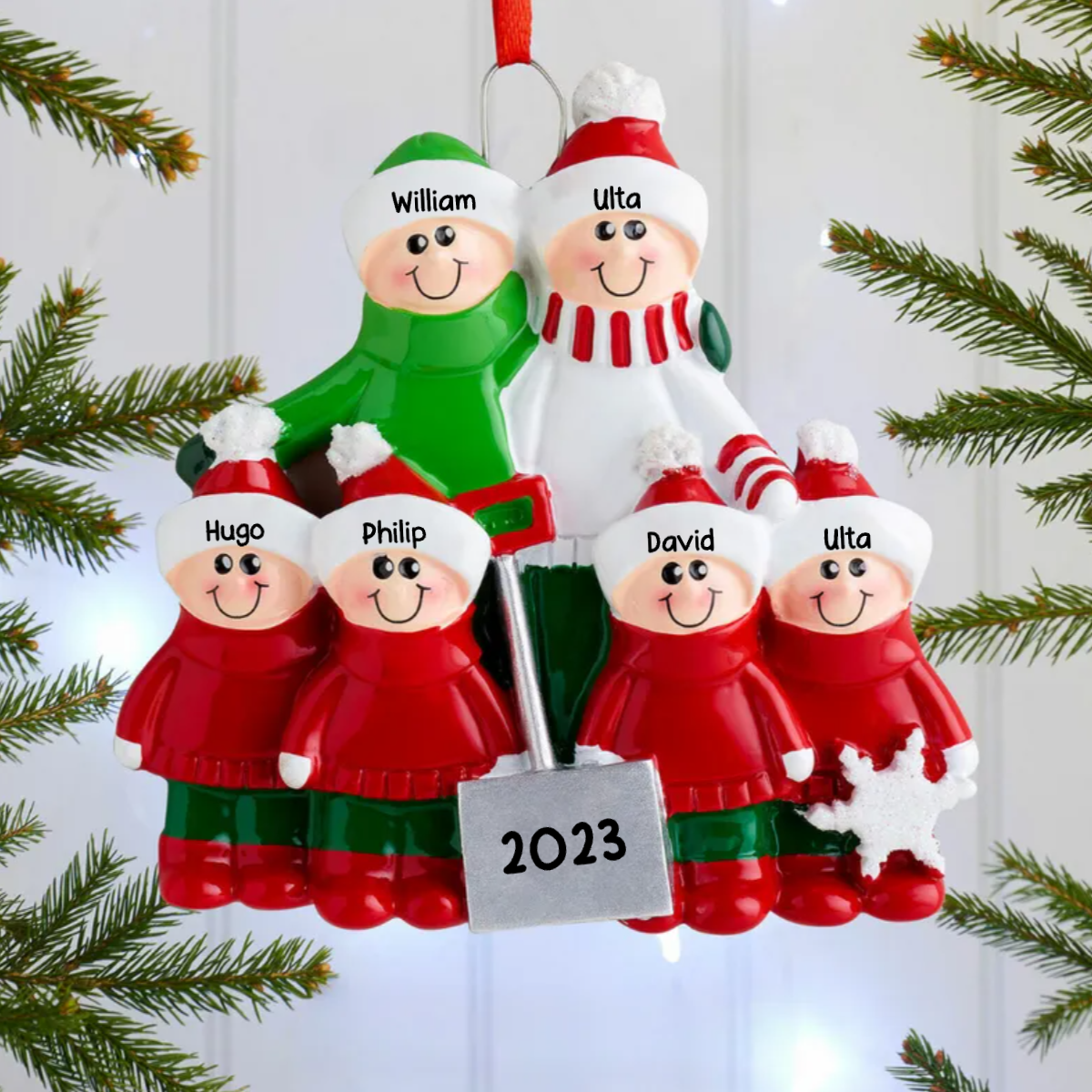 Weihnachtsschmuck Familie Schneeschaufeln mit 2-8 Namen Acrylglasscheibe