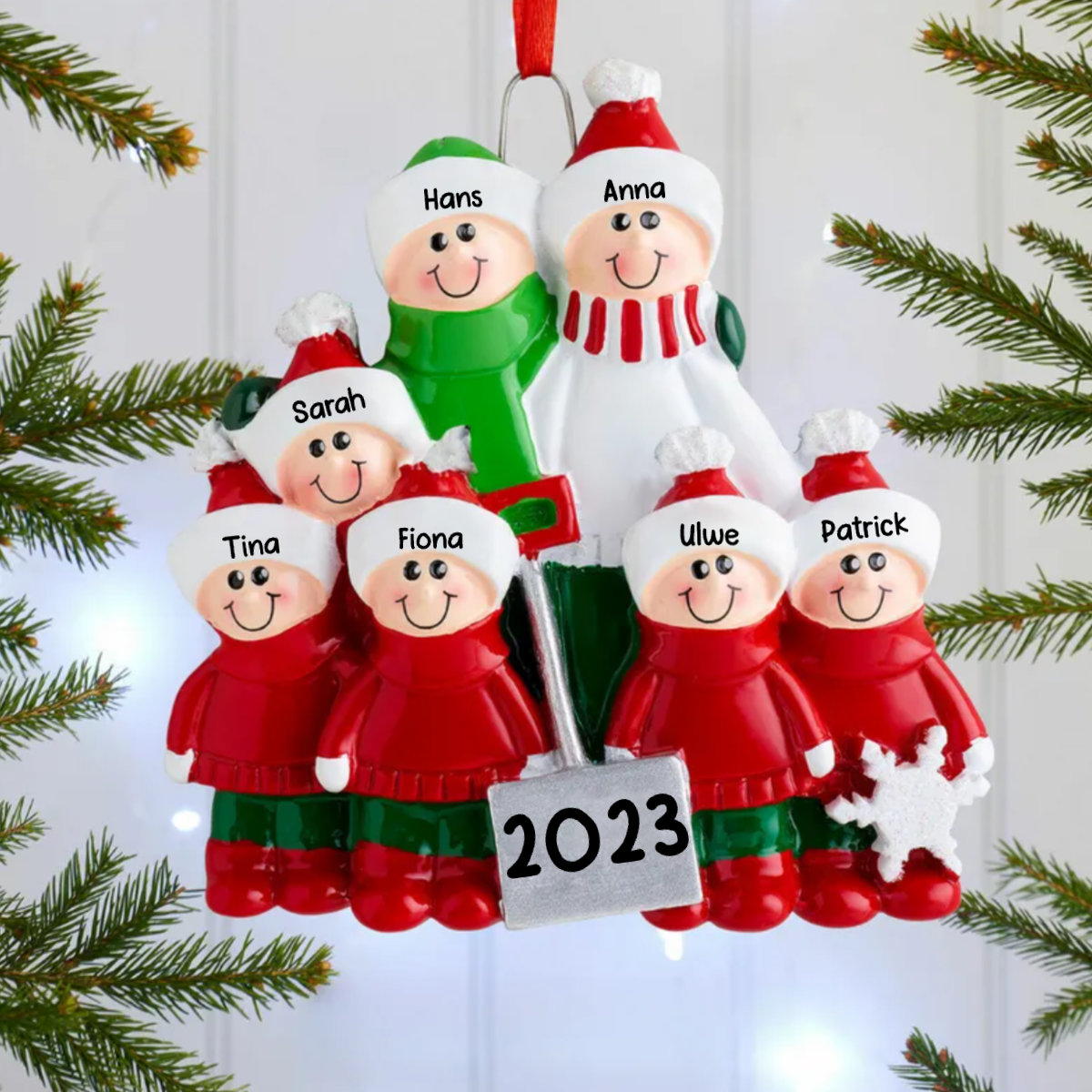 Weihnachtsschmuck Familie Schneeschaufeln mit 2-8 Namen Acrylglasscheibe
