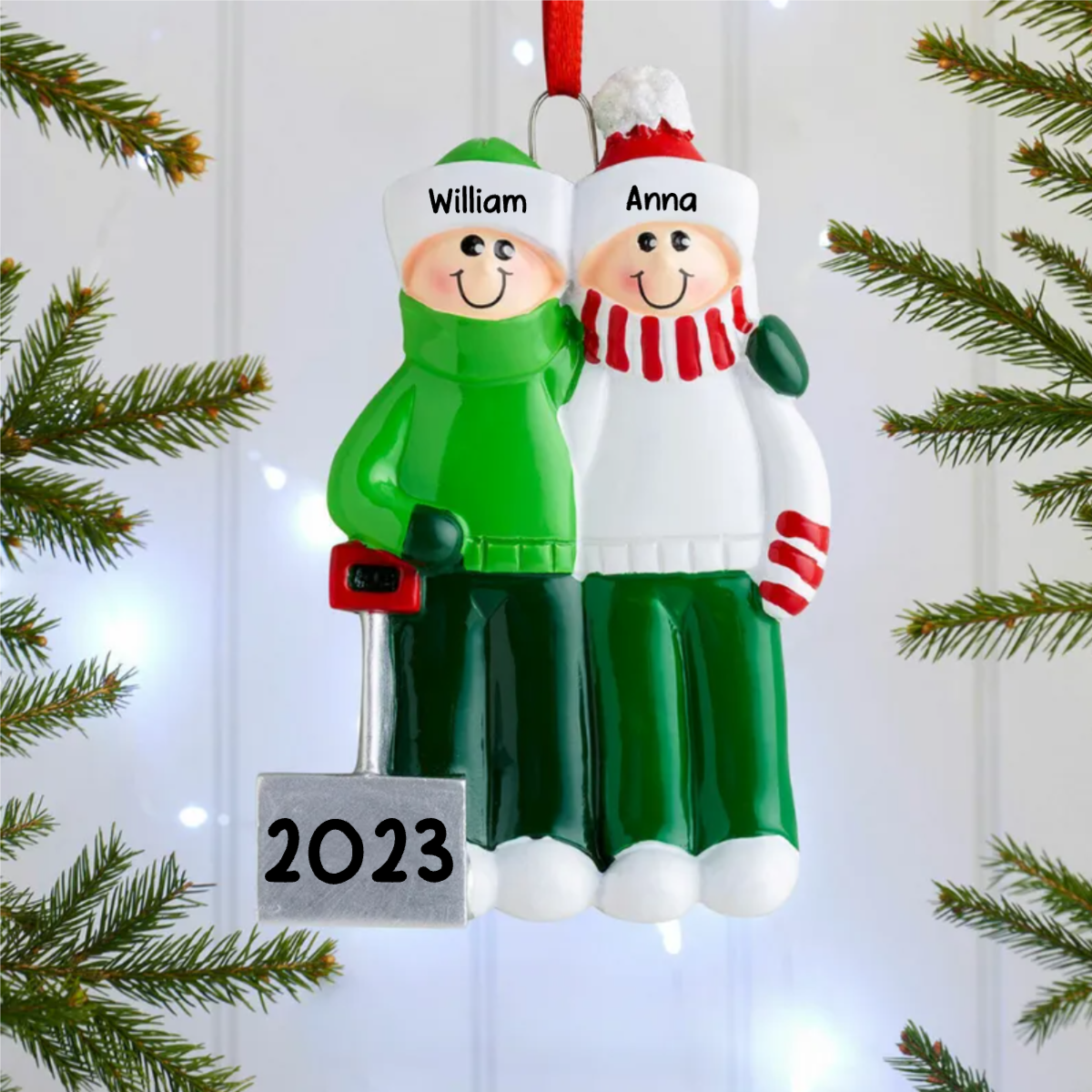 Weihnachtsschmuck Familie Schneeschaufeln mit 2-8 Namen Acrylglasscheibe