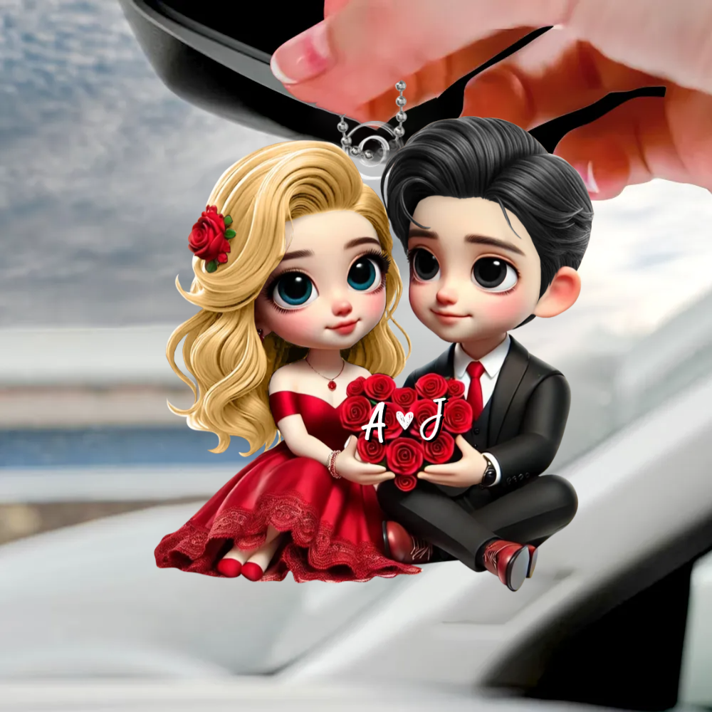 Pärchen mit Rosen Autoanhänger aus Acryl Geschenk für Paar