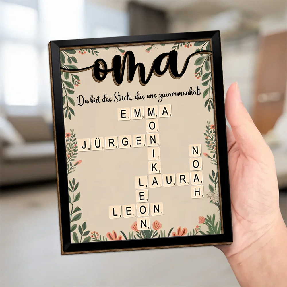Personalisierte Holztafel mit Kreuzworträtsel Geschenk für Oma und Opa