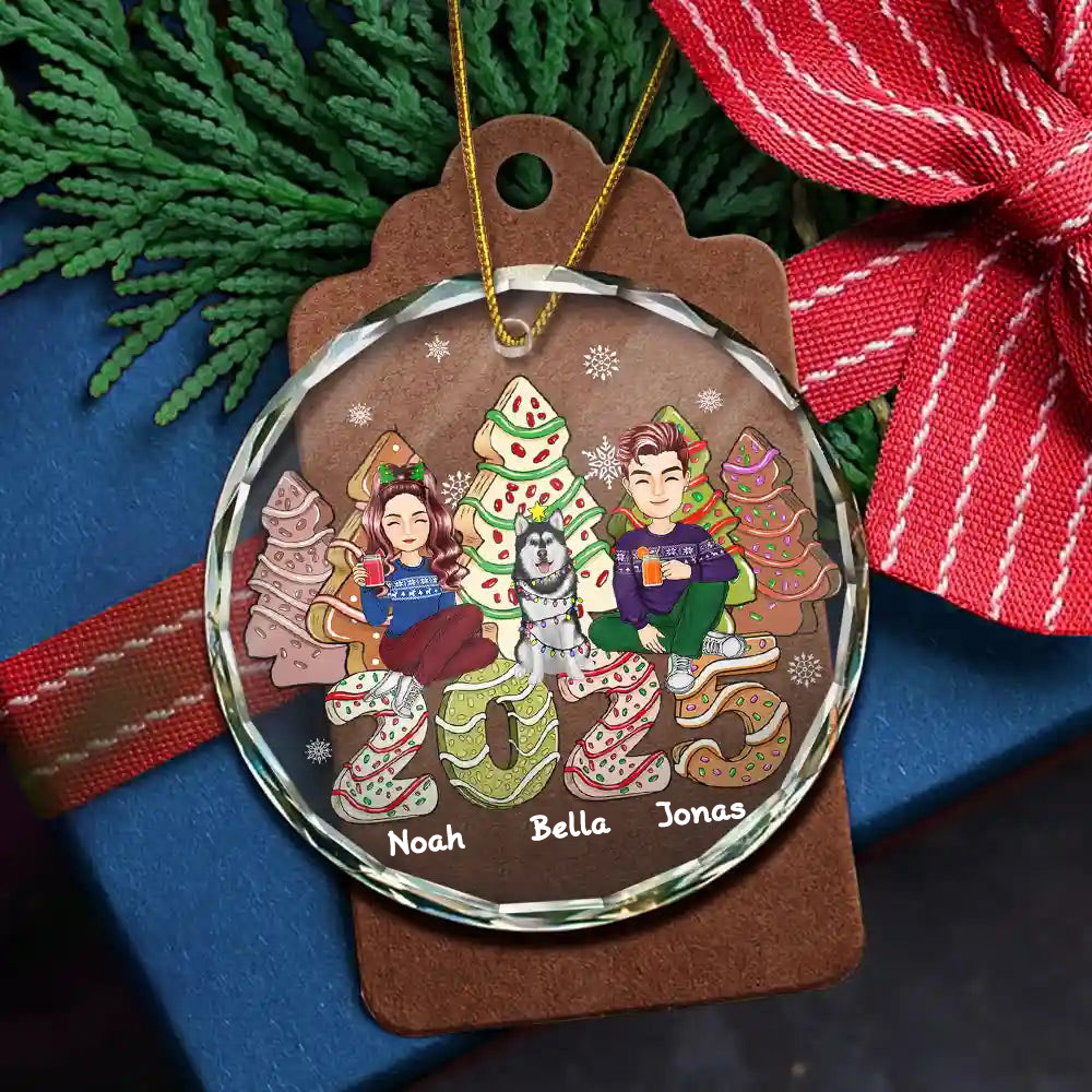 2025 Familie Kuchen & Keksbäume Personalisierter Glasornament Christbaumschmuck mit Eltern, Kinder und Haustiere