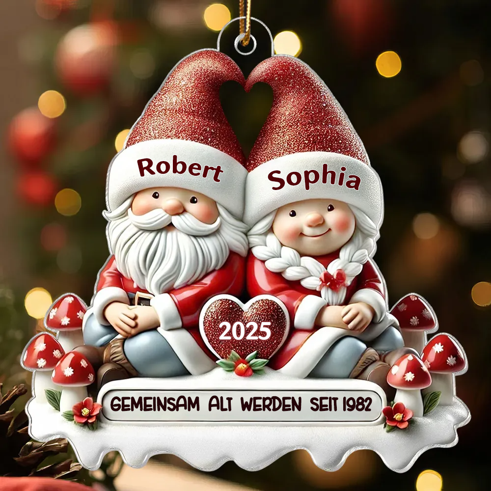 Flacher Acryl-Christbaumanhänger – „Wichtelpaar“ mit Namen personalisiert