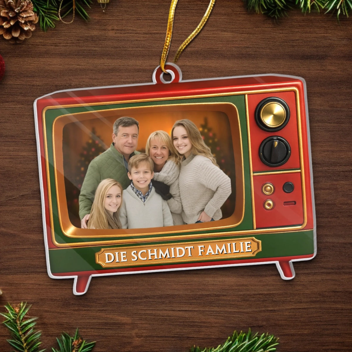 Acryl-Foto-Ornament Personalisierter Christbaumschmuck mit Fernseher
