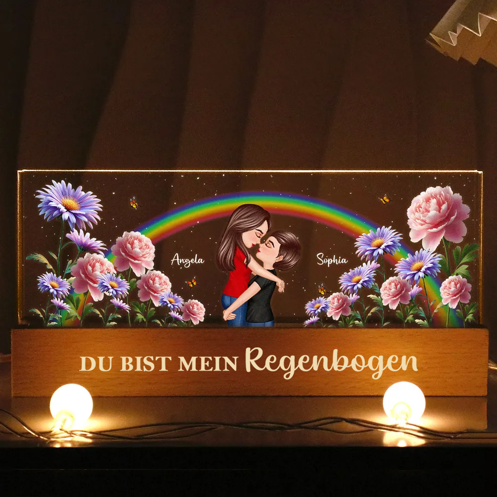 Regenbogen und Geburtsblumen-Personalisiertes LED Nachtlicht Geschenk für Paar LGBT