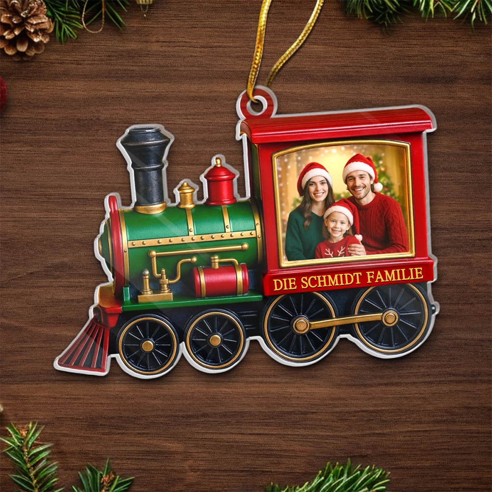 Acryl-Foto-Ornament Personalisierter Christbaumschmuck mit Weihnachtszug für Familie