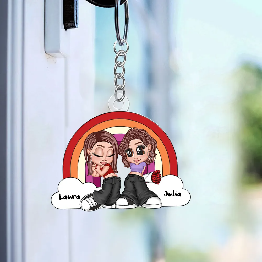 Regenbogen-Paar Personalisiertes Acryl-Schlüsselanhänger für Liebespaar LGBT