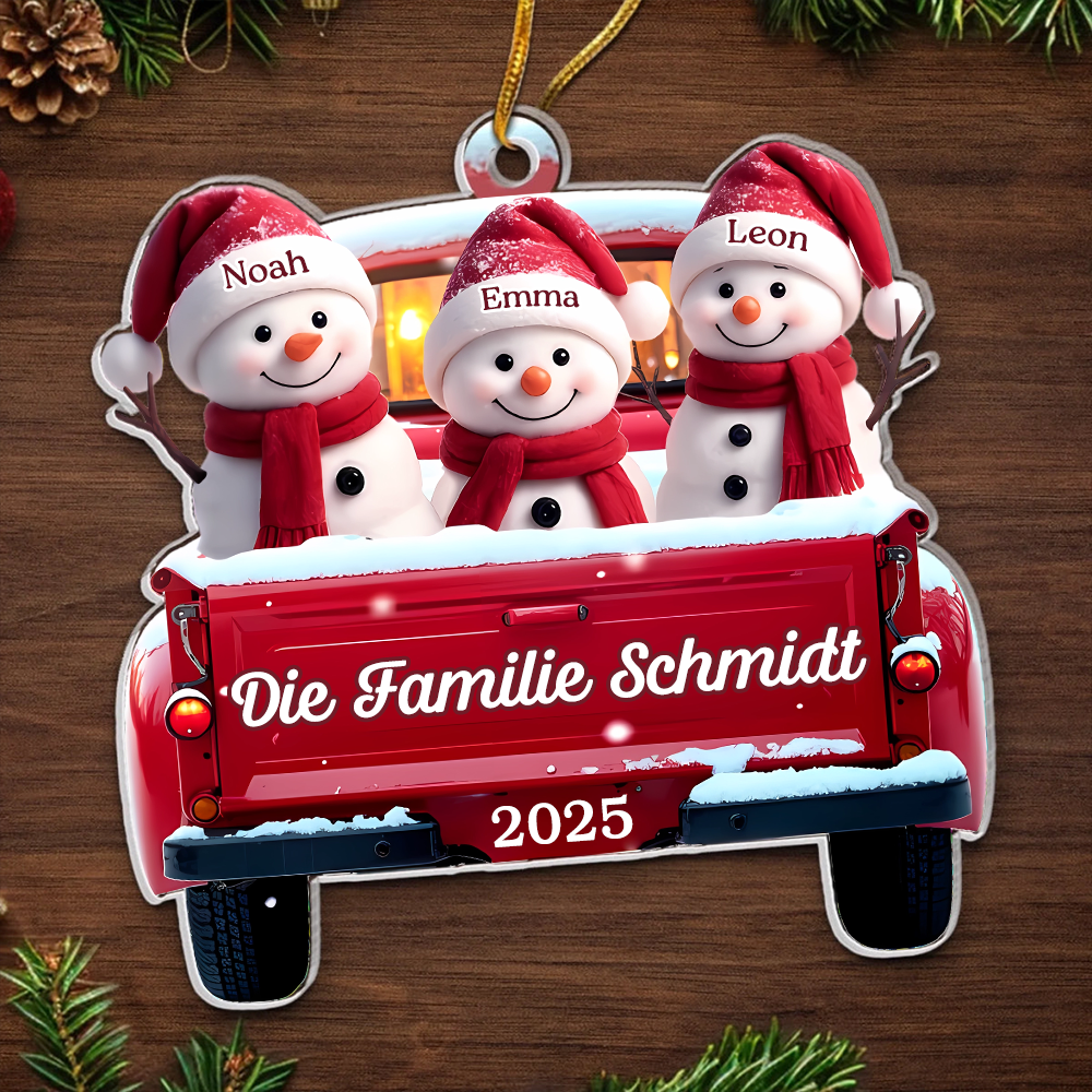 Acryl-Ornament Personalisierter Christbaumschmuck mit Schneemänner für Familie