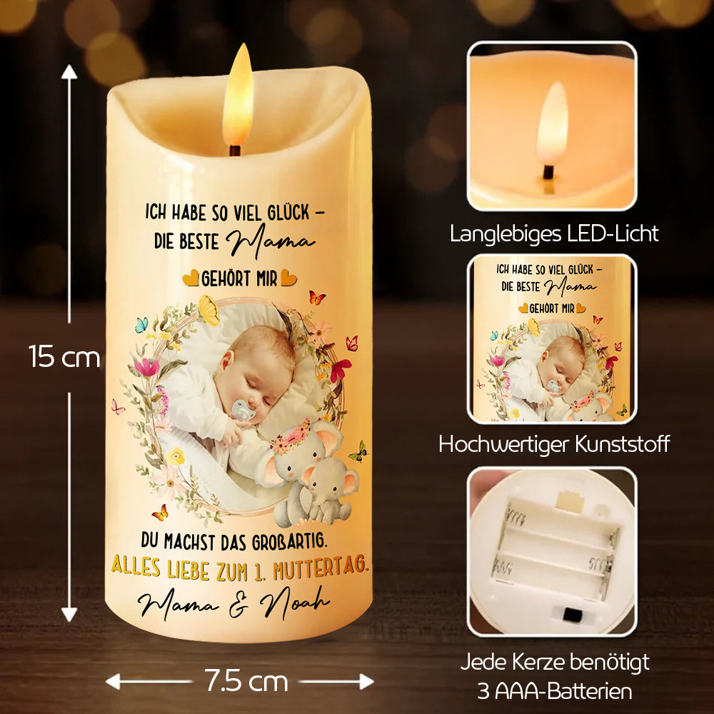 Beste Mama gehört mir LED-Kerze mit Foto und Text Geschenk für neue Mama