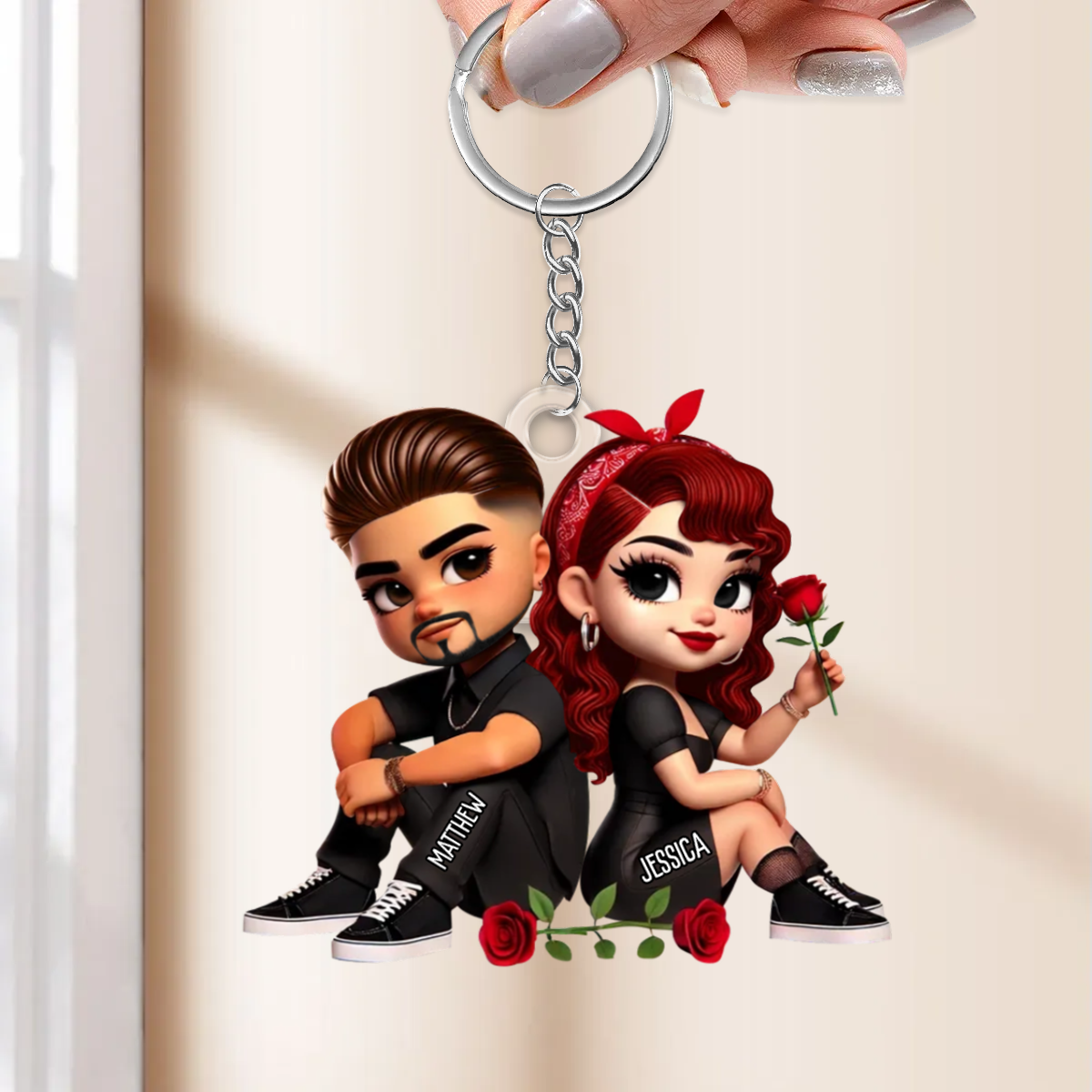 Pärchen mit Rosen-Personalisierter Acryl-Schlüsselanhänger Geschenk für Paar