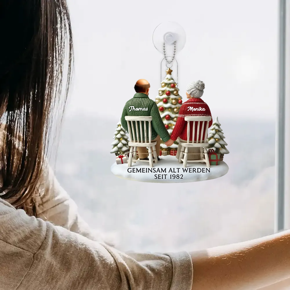 Flacher Acryl-Christbaumanhänger – „Altes Ehepaar“ mit Namen personalisiert