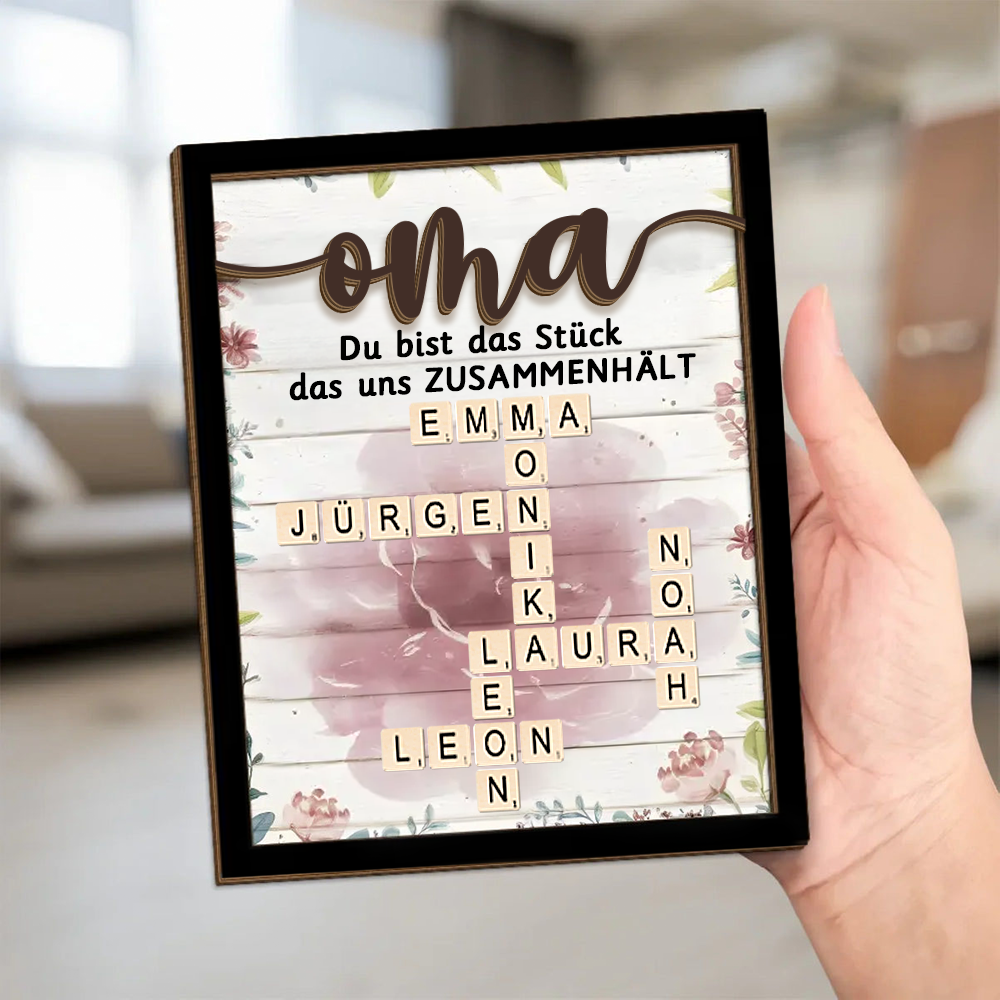 Personalisierte Holzplakette mit Kreuzworträtsel