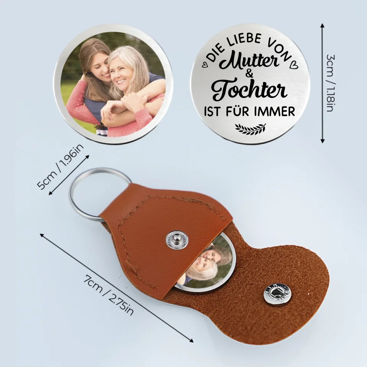 Mutter und Tochter-Taschenumarmung mit Foto