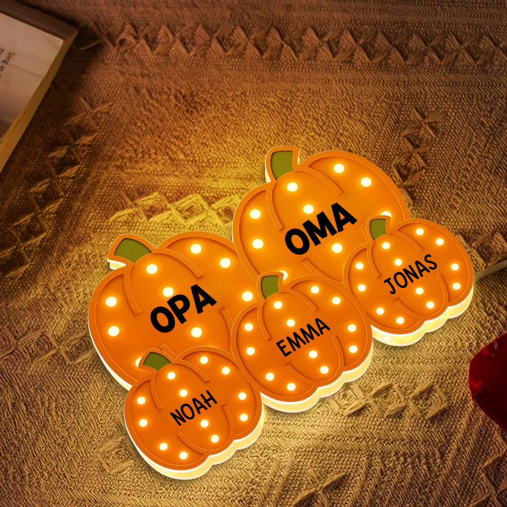 „Oma & Opa – Kürbisfeld mit Enkelkindern“ Personalisierte LED-Leuchtbox