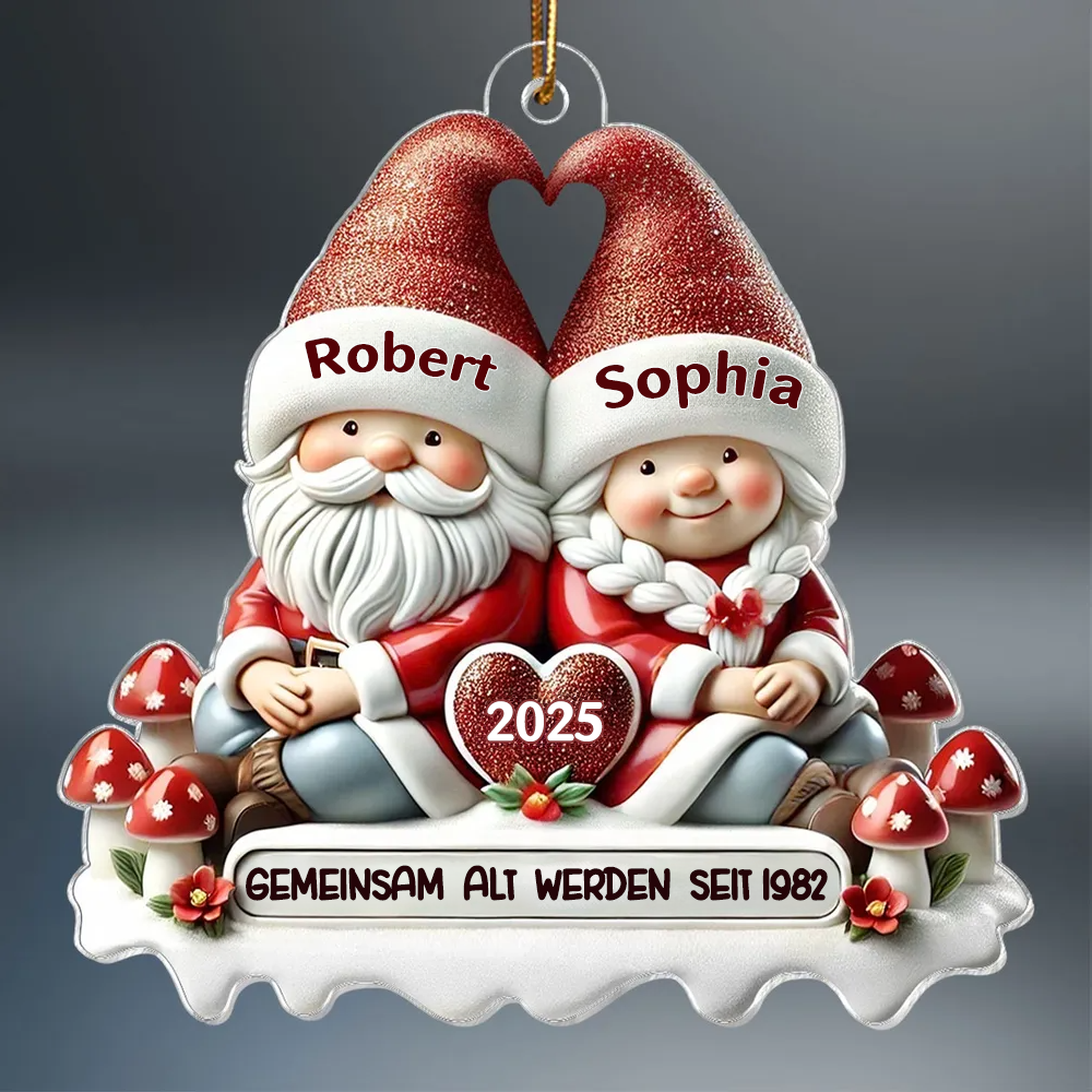 Flacher Acryl-Christbaumanhänger – „Wichtelpaar“ mit Namen personalisiert