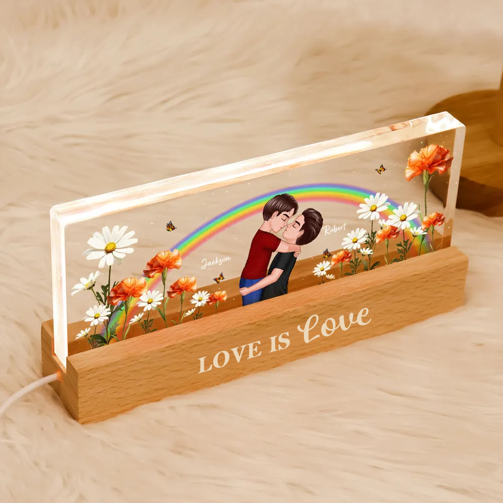 Regenbogen und Geburtsblumen-Personalisiertes LED Nachtlicht Geschenk für Paar LGBT