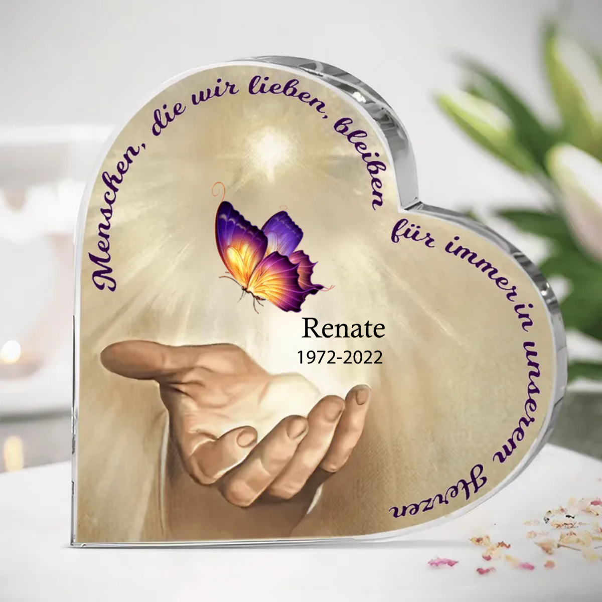 Schmetterlingmotiv Acrylplakette mit 1-2 Namen Trauergeschenk