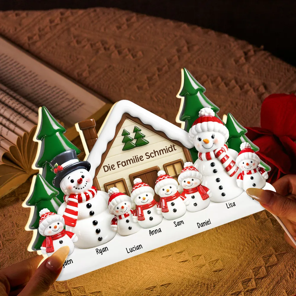 Personalisierte Lichtbox mit Schneemanfamilie Weihnachtsdekoration für Eltern, Oma, Opa und Kinder