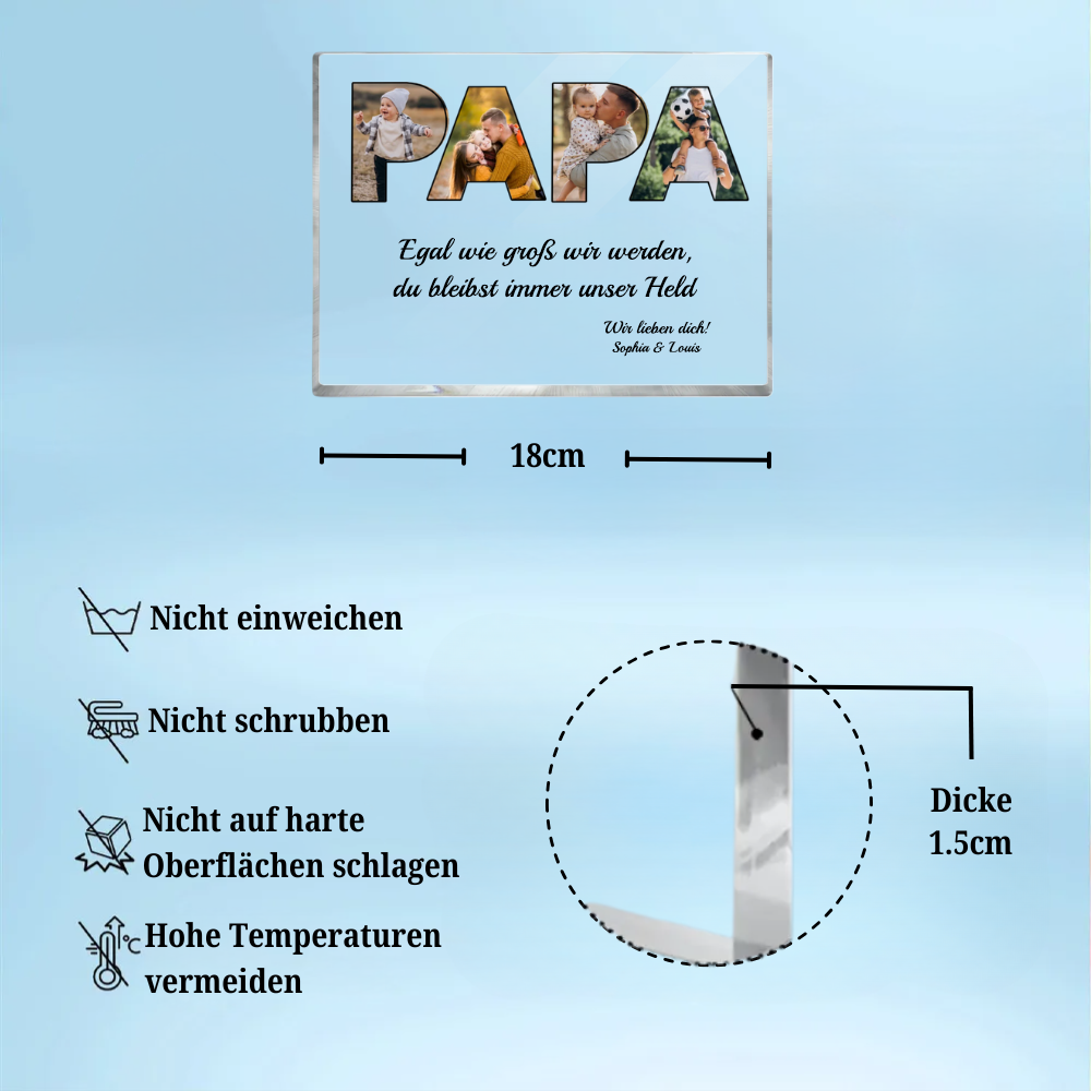 PAPA-Acrylblock mit Fotos,Text und Name Geschenk für Vater