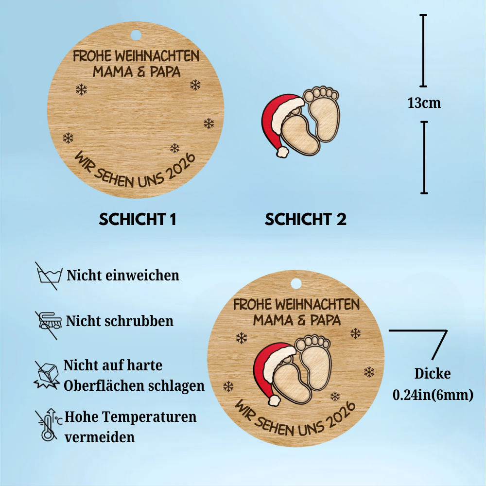 Personalisierter 2-lagiger Holzanhänger „Baby erwartet – wir sehen uns in 2026“ – Schwangerschaftsankündigung