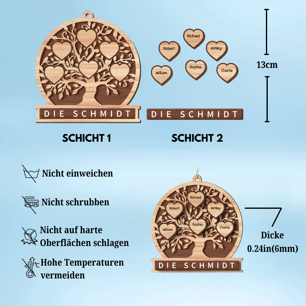 Familienbaum- Personalisierter Holzanhänger in 2 Lagen Christbaumschmuck