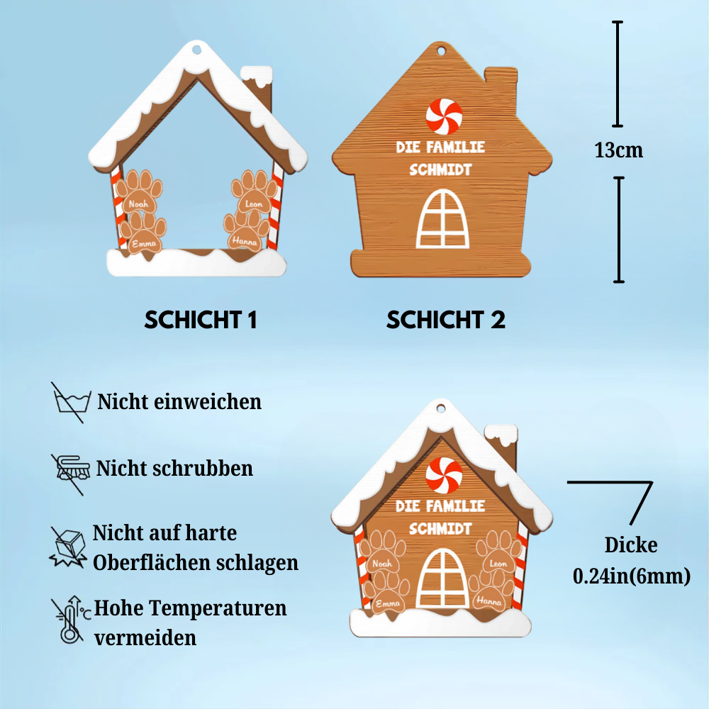 Lebkuchen-Keks-Familie – Personalisiertes 2-lagiges Holzornament Christbaumschmuck mit Namen
