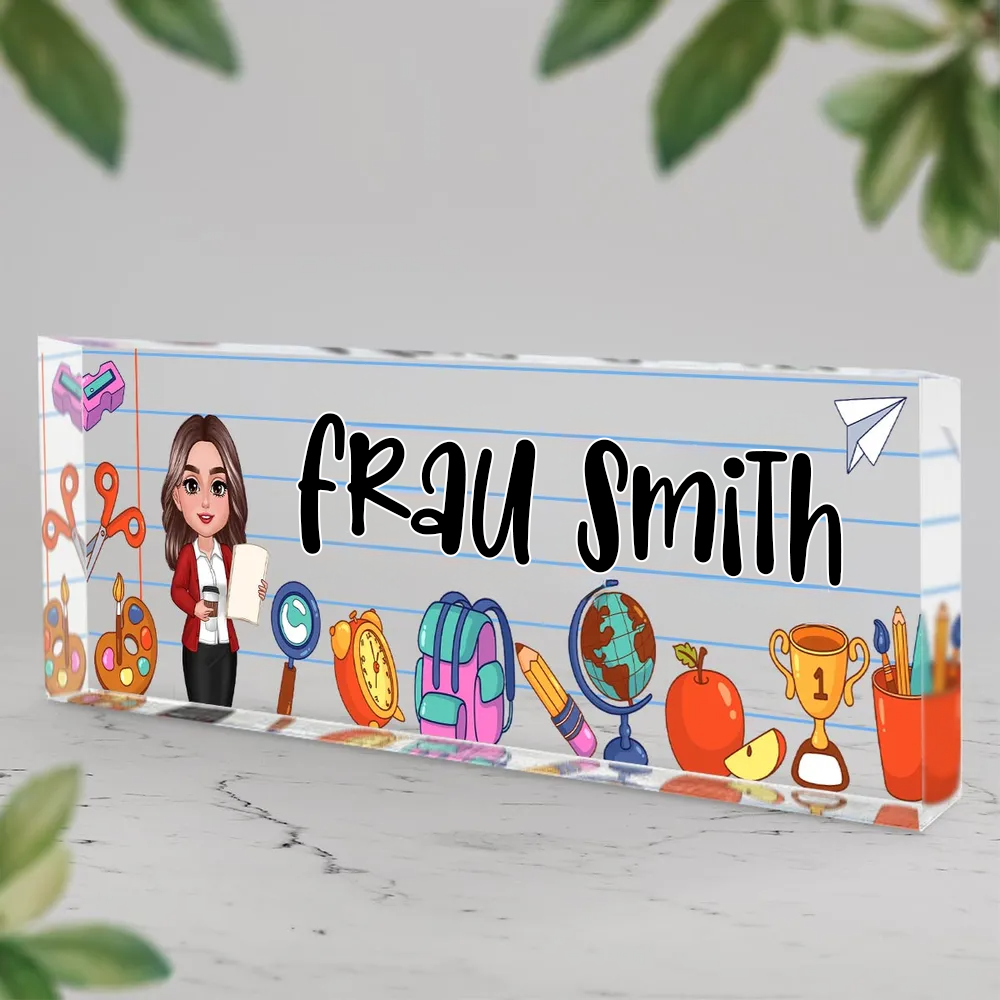 Personalisierte Acryl-Schreibtischplatte – Schulmotive für Lehrerinnen