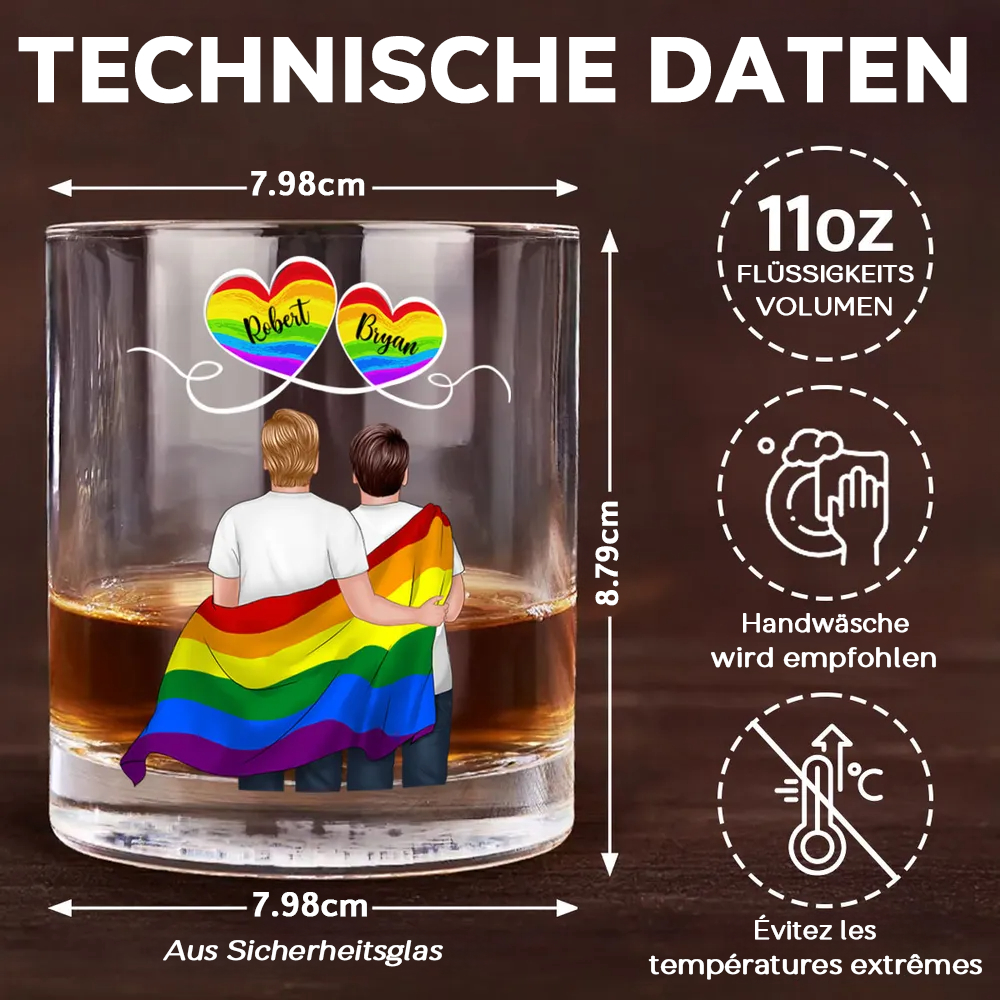 Regenbogen Paare -Whisky-Glas mit 2 Personen personalisiert LGBT Paare