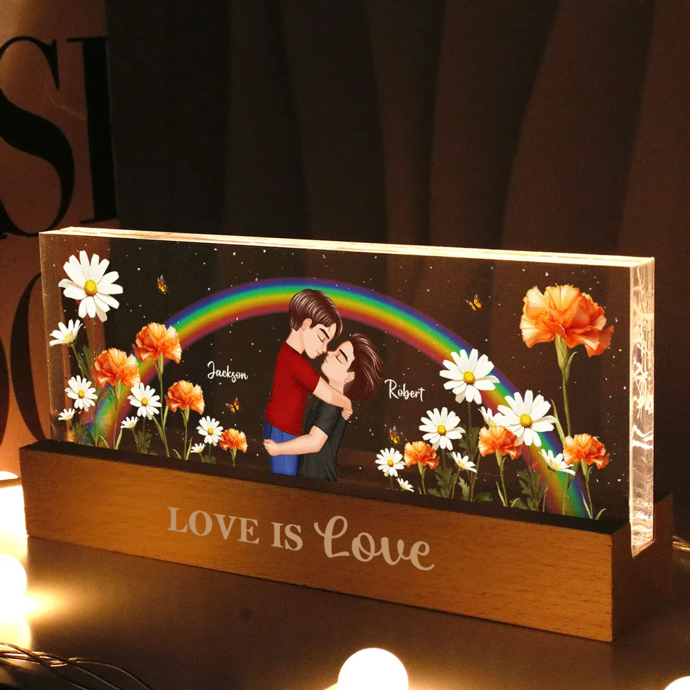 Regenbogen und Geburtsblumen-Personalisiertes LED Nachtlicht Geschenk für Paar LGBT