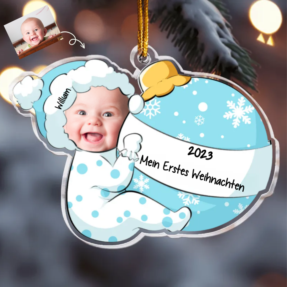 Baby und Weihnachtskugel Foto Weihnachtsschmuck mit Name Acylschmuck