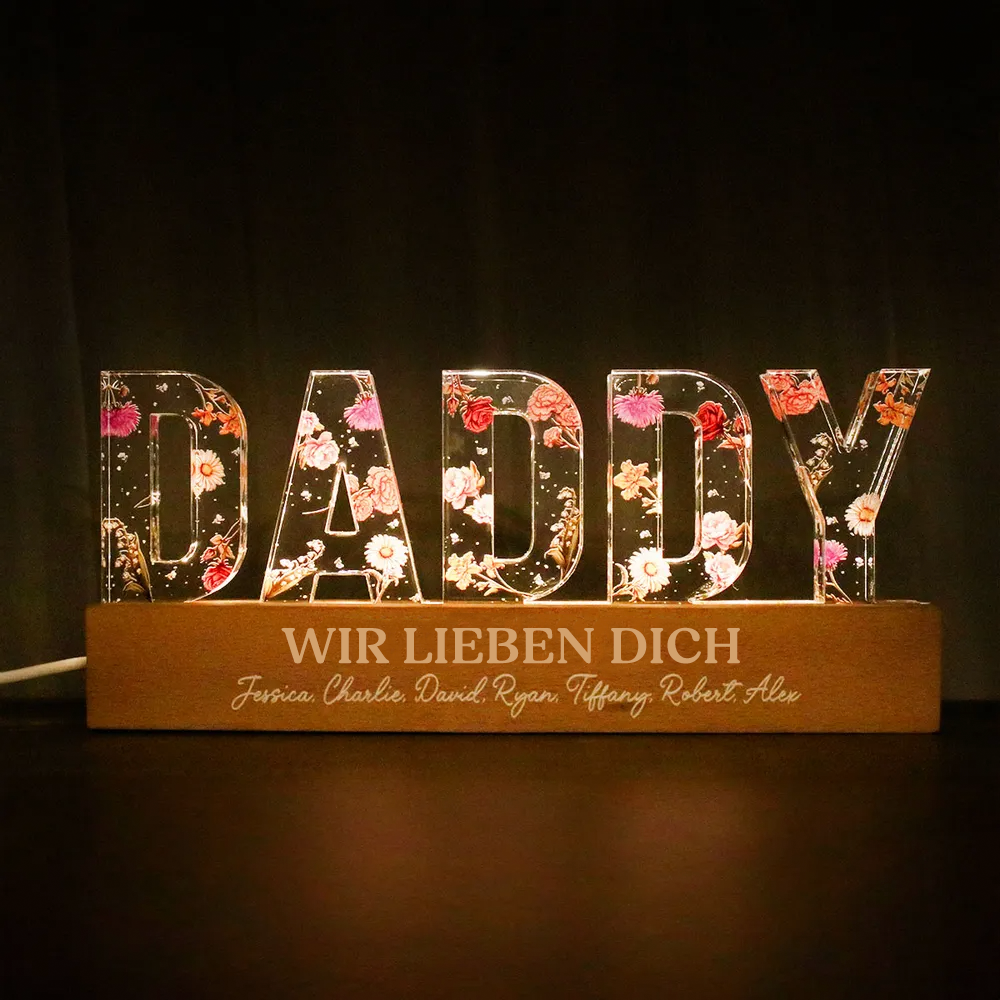 Personalisiertes DADDY-Nachtlicht mit Geburtsblumen, Sprüche und Namen Geschenke für Papa