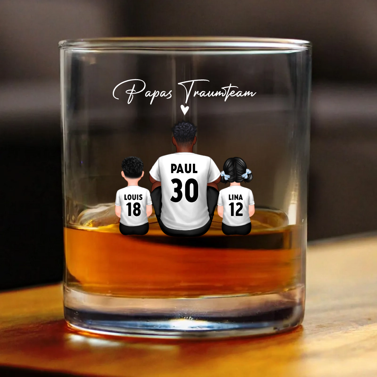 Papas Fußballteam - Whisky-Glas mit 2-5 Personen personalisiert Geschenk für Vater