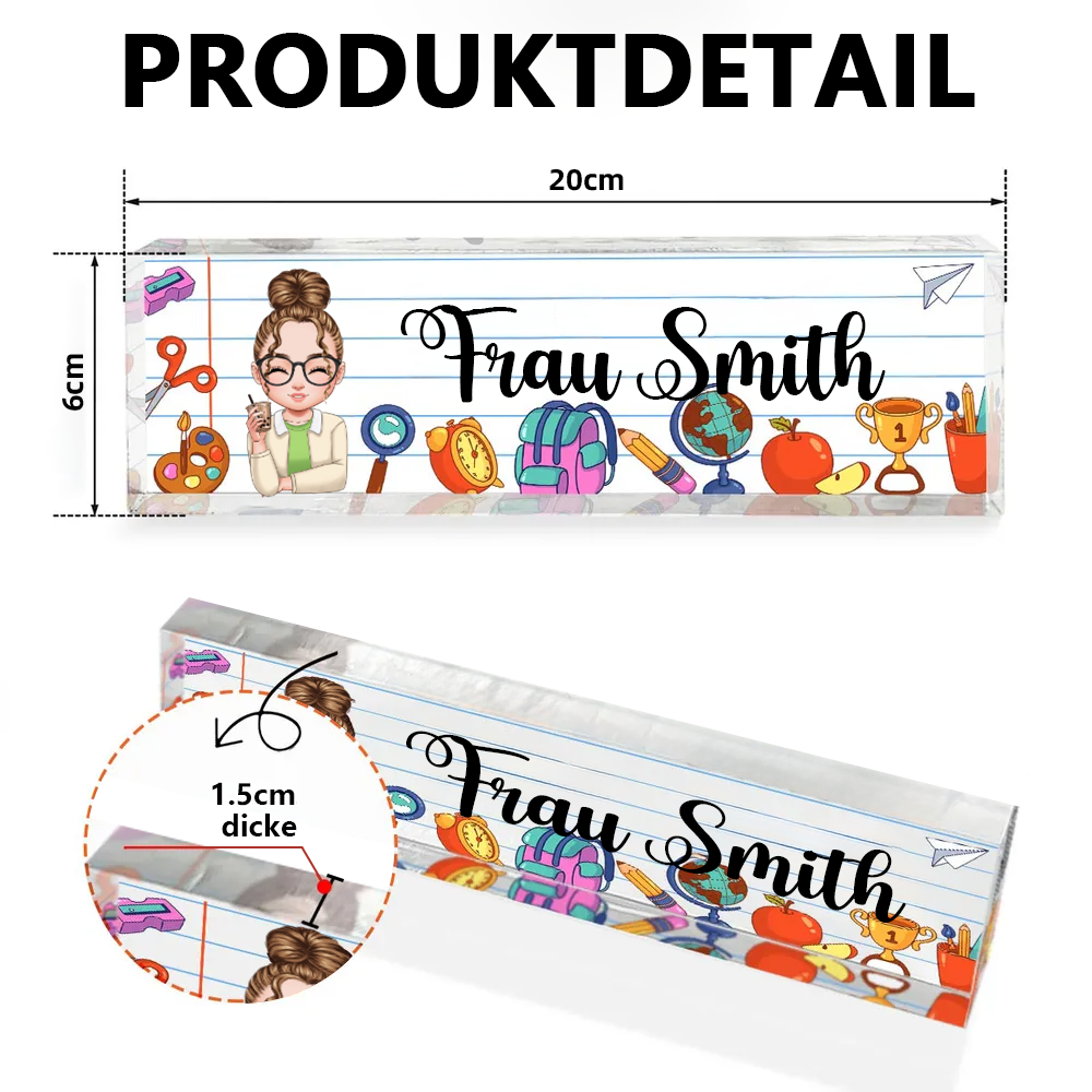 Personalisierte Acryltafel mit Namen Geschenk für Lehrerin und Kollegin