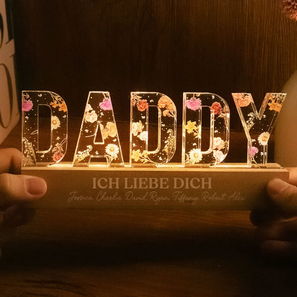 Personalisiertes DADDY-Nachtlicht mit Geburtsblumen, Sprüche und Namen Geschenke für Papa