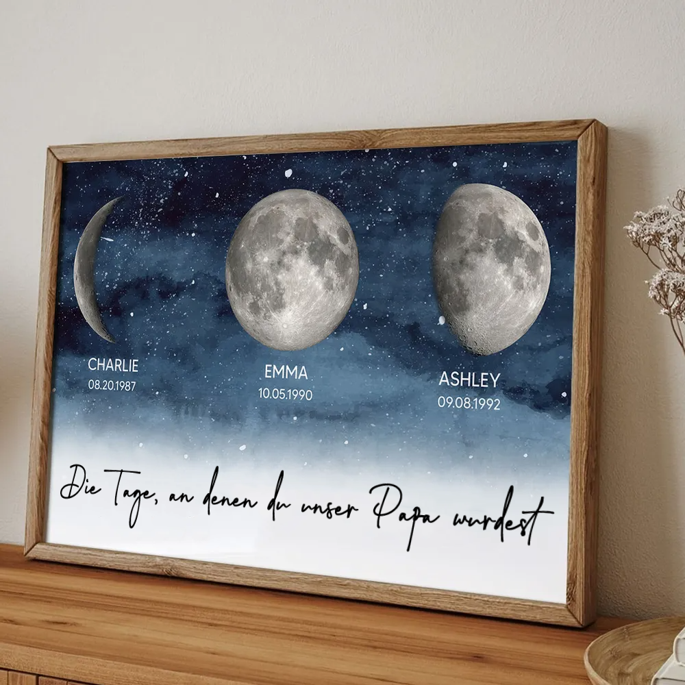Personalisierte Mondphasen-Grafik mit Holzrahmen Geschenk für Mama und Papa