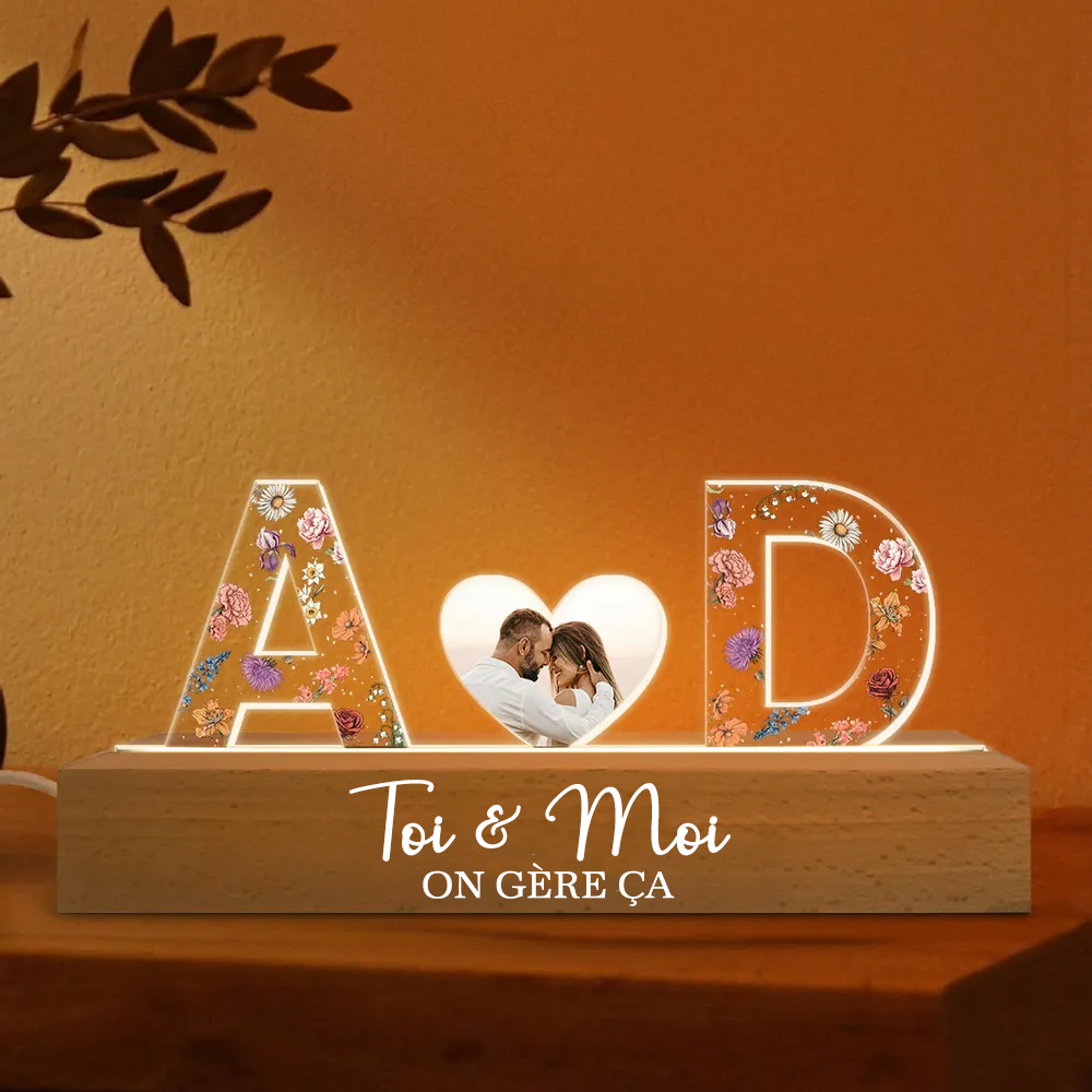 2 Buchstaben Personalisiertes LED-Nachtlicht mit Foto und Spruch
