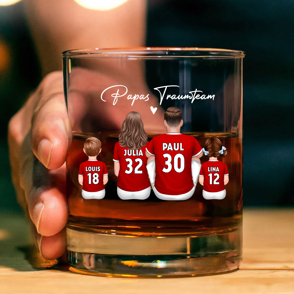 Papas Fußballteam - Whisky-Glas mit 2-5 Personen personalisiert Geschenk für Vater