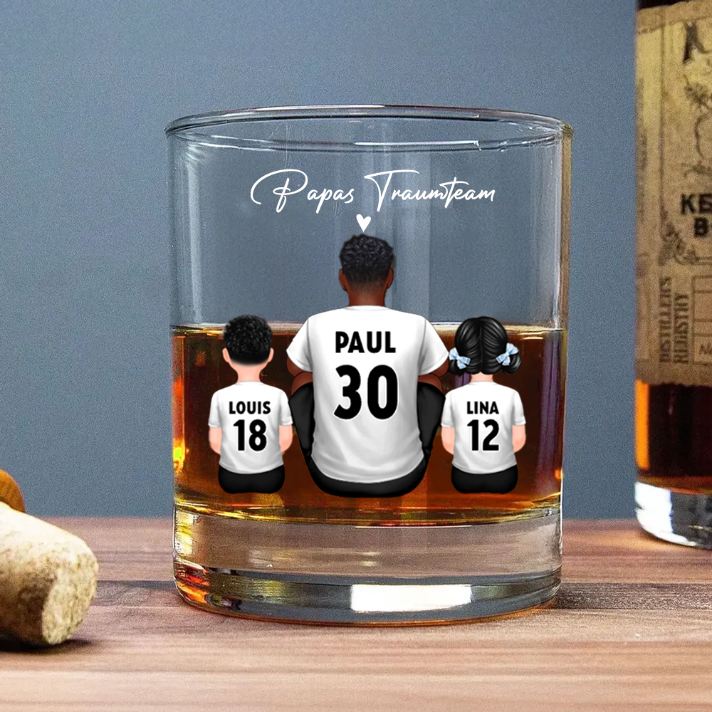 Papas Fußballteam - Whisky-Glas mit 2-5 Personen personalisiert Geschenk für Vater