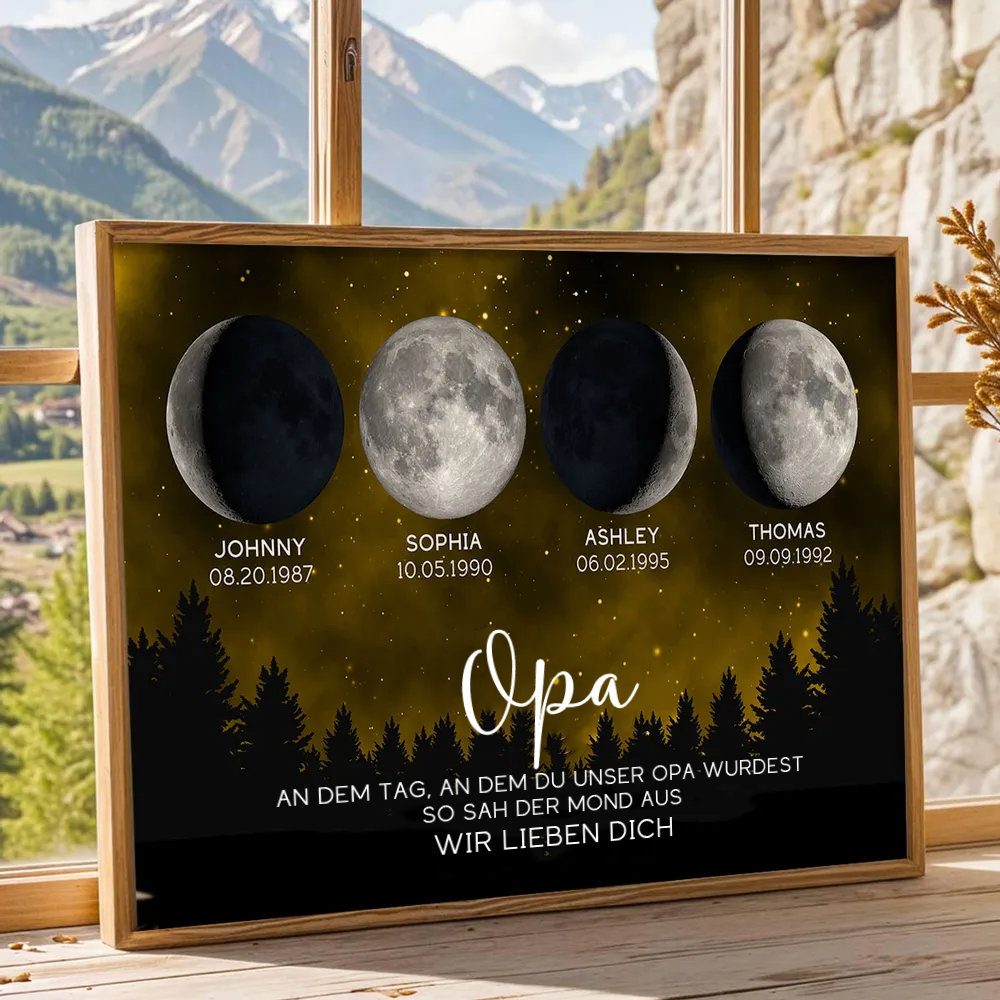Personalisierte Mondphasen-Grafik mit Bilderrahmen Geschenk für Papa