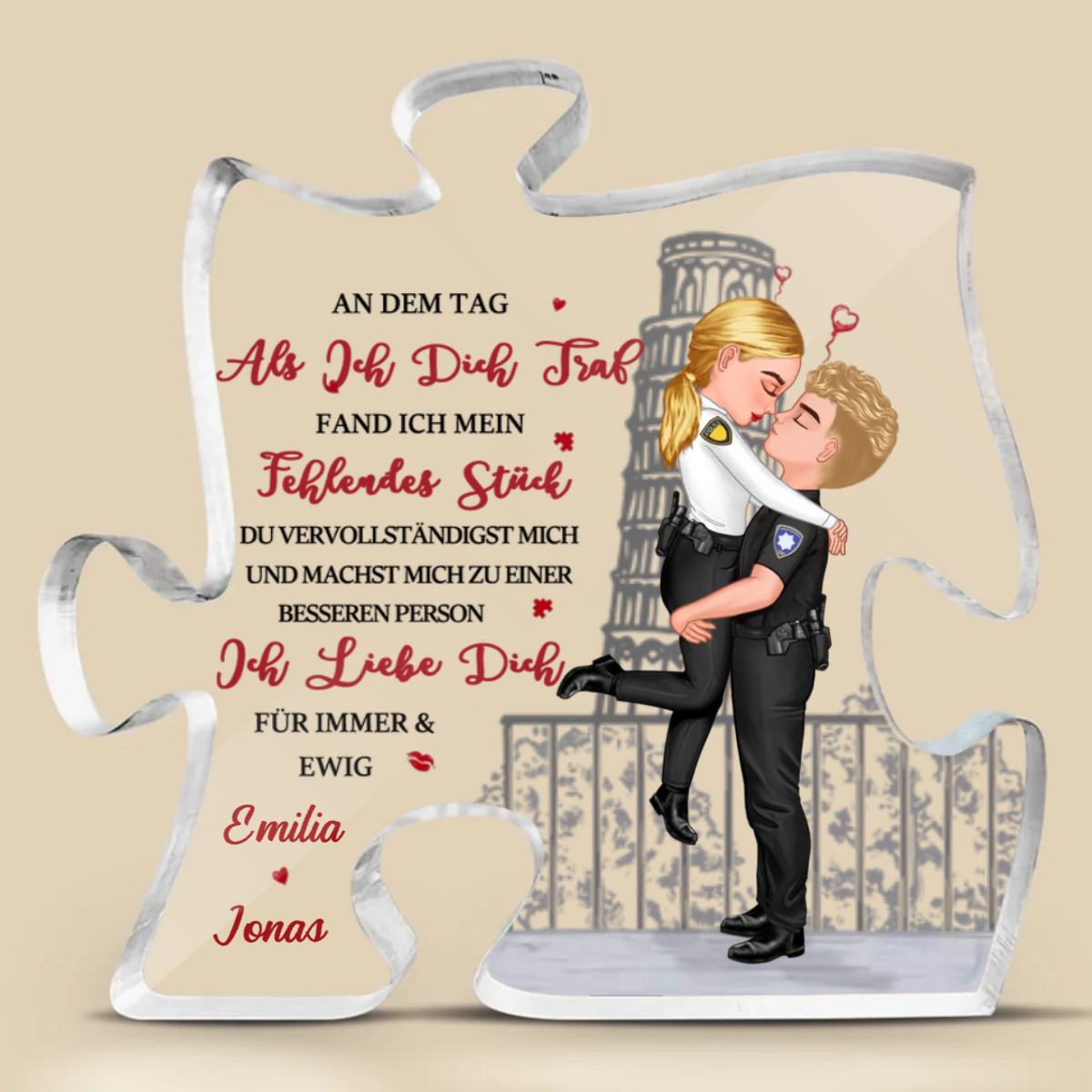 Personalisierte Puzzle-Acrylplakette für Liebespaar