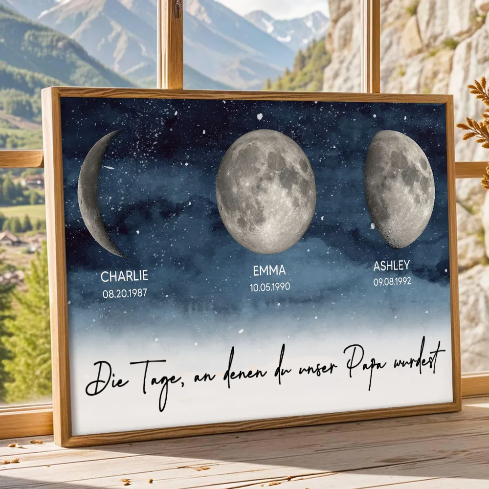 Personalisierte Mondphasen-Grafik mit Holzrahmen Geschenk für Mama und Papa