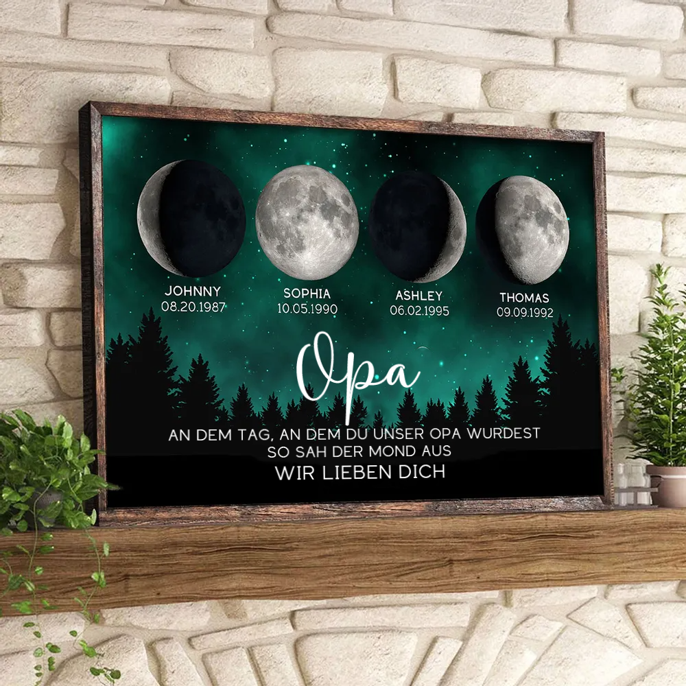 Personalisierte Mondphasen-Grafik mit Bilderrahmen Geschenk für Papa