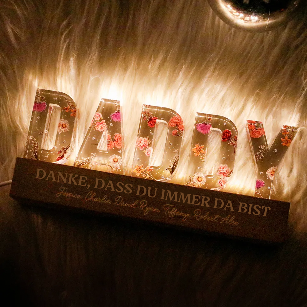 Personalisiertes DADDY-Nachtlicht mit Geburtsblumen, Sprüche und Namen Geschenke für Papa