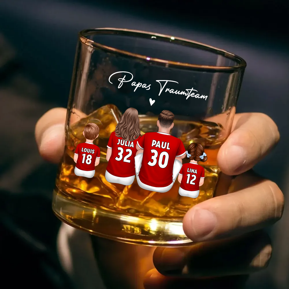 Papas Fußballteam - Whisky-Glas mit 2-5 Personen personalisiert Geschenk für Vater