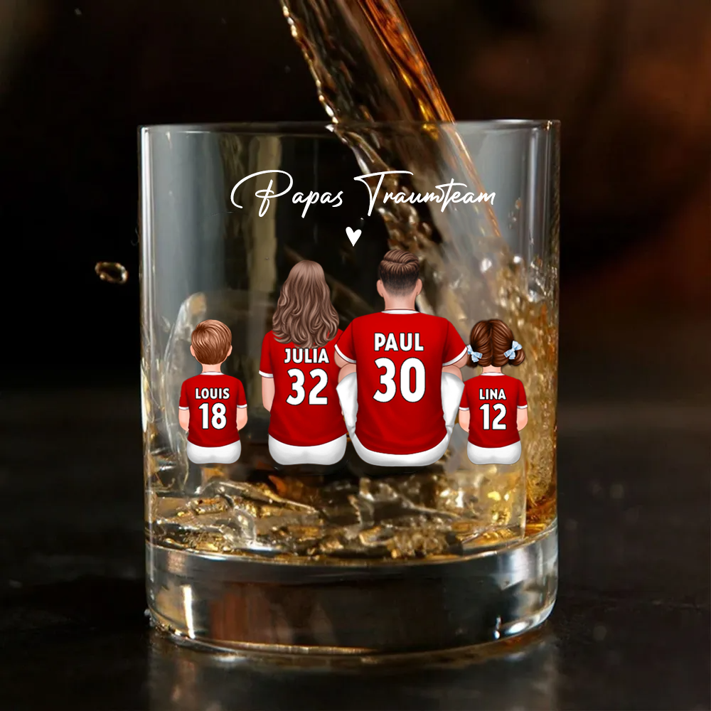 Papas Fußballteam - Whisky-Glas mit 2-5 Personen personalisiert Geschenk für Vater